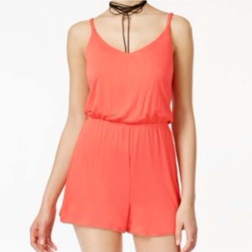 Ultra Flirt Coral Romper Braided Spaghetti Straps
